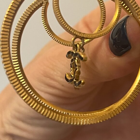 Chanel Baguette Crystal CC Drop Hoop Earrings Gold - Picture 5 of 9